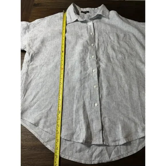 Quince Shirt Women’s Large 100% European Linen Camp Blue Pinstripe - Picture 7 of 10